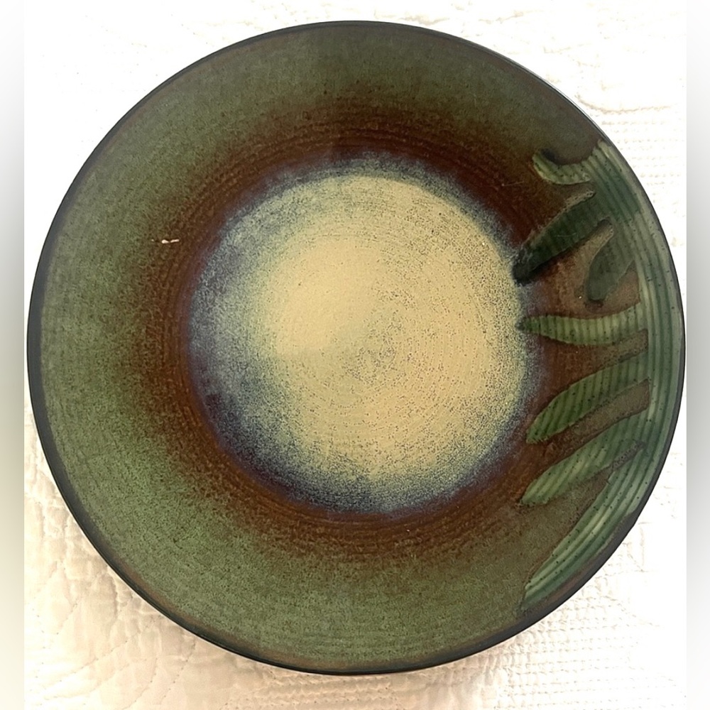 Vintage-Style Stoneware Salad Plate - 8.25" Wide, Unique Glaze & Leaf Design